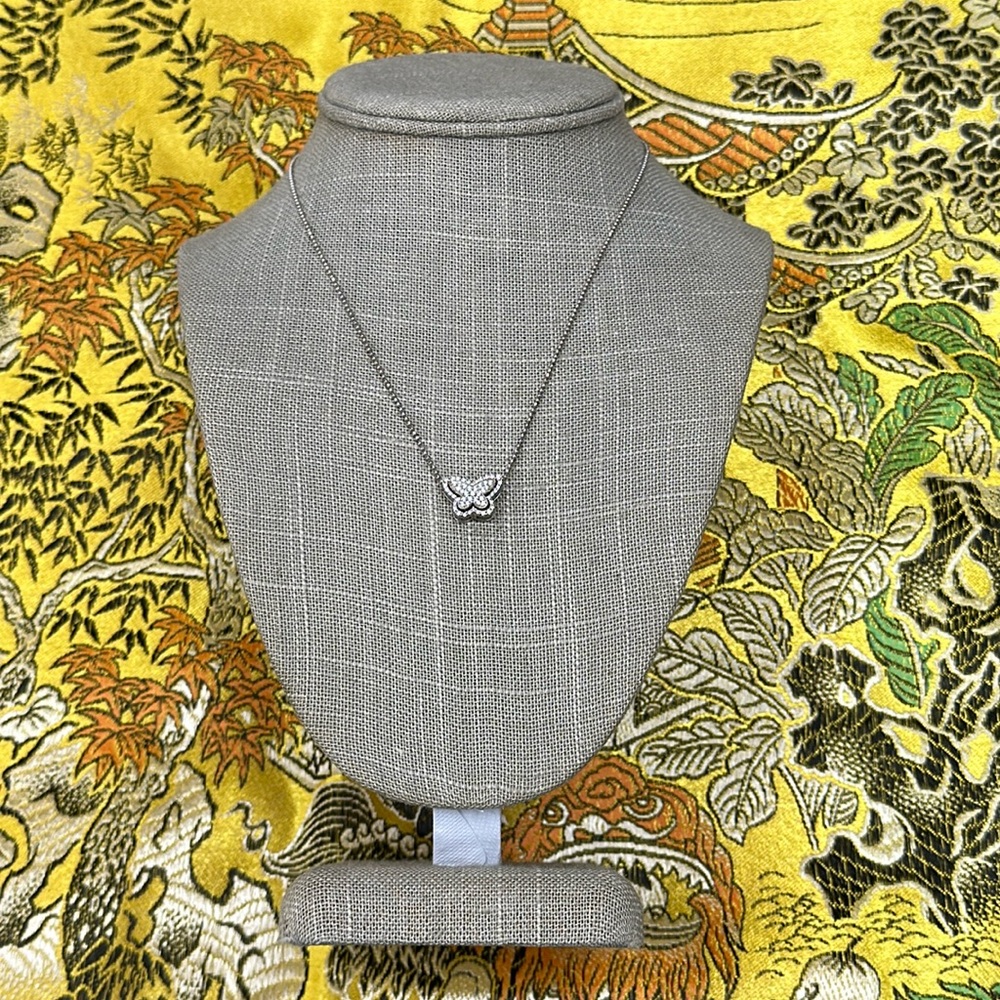 925 silver 14-15 inch adj necklace with butterfly pendant with crystals.
